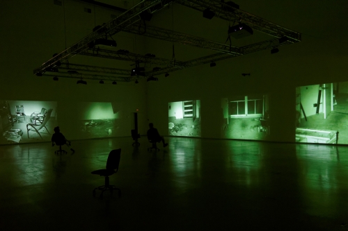 Bruce Nauman. Mapping the Studio I (Fat Chance John Cage), 2001. 7 DVD projections, 5:40:00 min. Collection of Dia Art Foundation; Partial Gift, Lannan Foundation, 2013. Exhibition copy — the original is on view at Dia: Beacon, New York, USA.